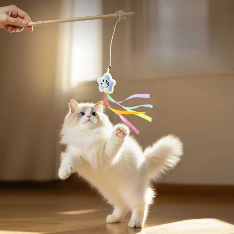 Cat toy wooden pole cat teasing stick self fun cat teasing artifact kitten bell cute fun durable scratch resistant biteresistant M251209