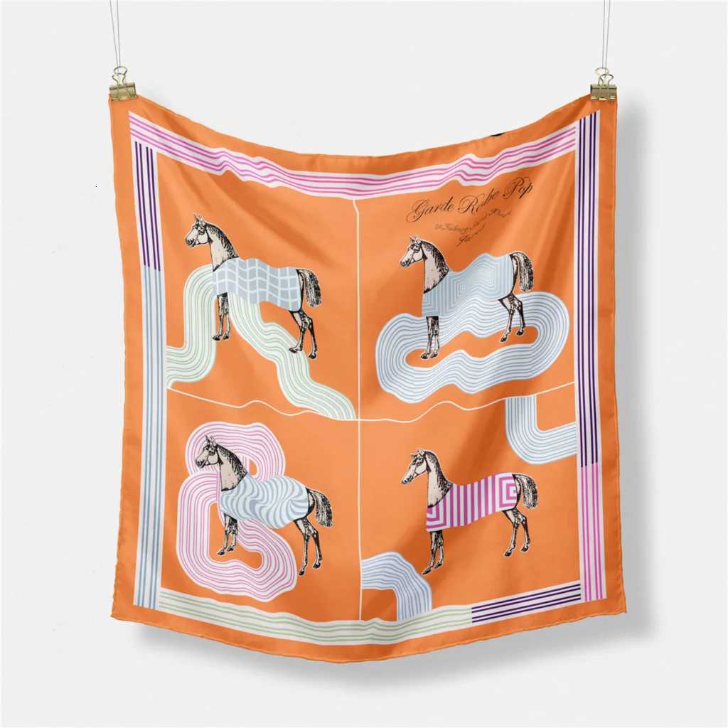 Luxury 53cm New Design Horses Cloak Silk Scarf 2024 Brand Square Scarf Woman Luxury Bandana Headband Hijab Foulard Neckerchief Y251208
