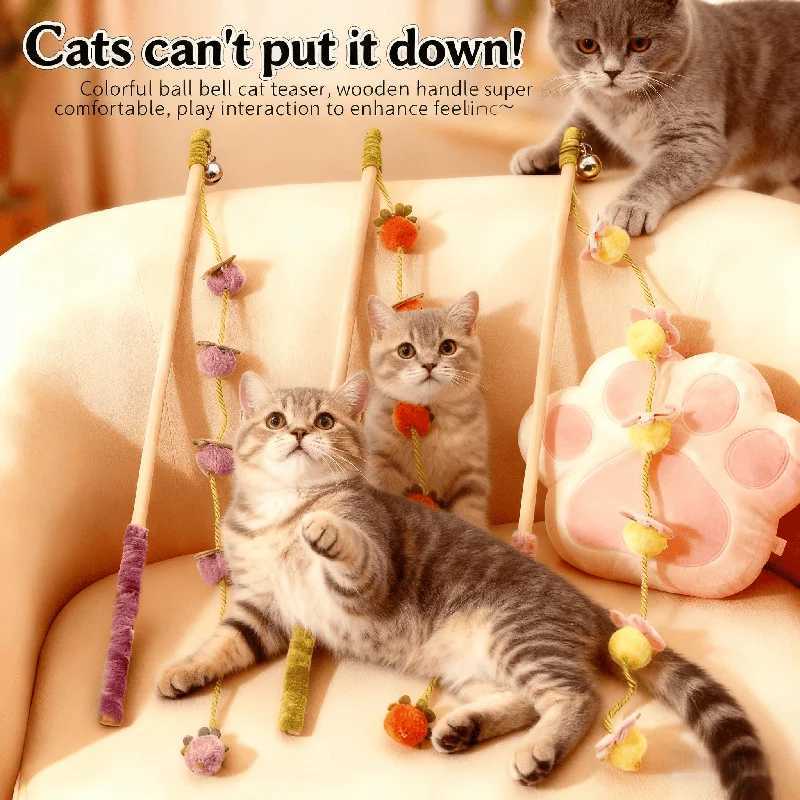 New fruitful tomato bell wooden handle cat teaser felt persimmon self-happy boredom cat teaser pet toy M251209