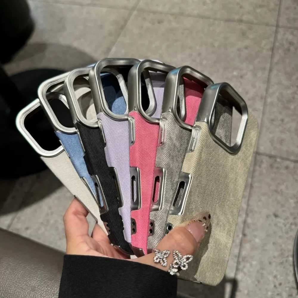 Plating Vintage Jeans Case for iPhone 16 15 14 13 12 Pro Max 11 Plus 16Prax Luxury Retro Soft Bumper Cowboy Fabric Phone Cover C251209