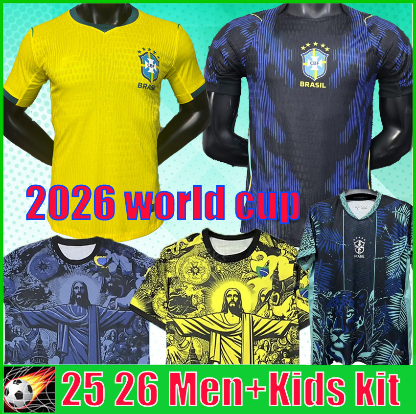 2026 World Brazil footbal kit Cup Soccer Jersey L.PAQUETA NEYMAR VINI JR. P.COUTINHO RICHARLISON football shirt G.JESUS T.SILVA BRUNO G. PELE Home Away Men Kids Kit