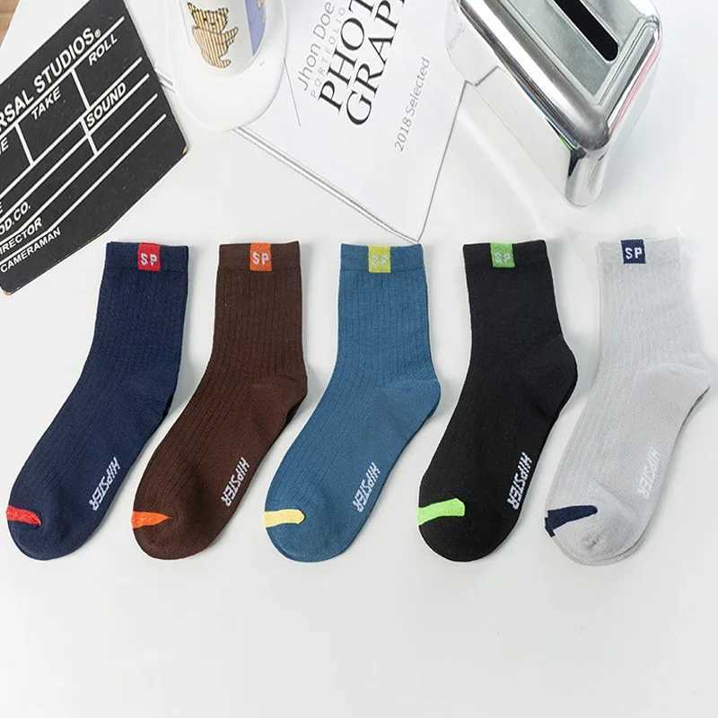 Cotton Men Socks Breathable Casual Sock Solid Color Striped Spring Summer Thin Sweat-absorbing Sports Tube Man Socks Letters SPT251209