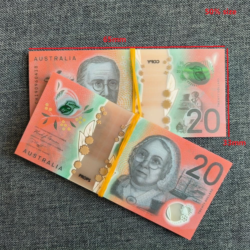 5A HIGH Quality Polyester Ultrathin Aud Australia Prop Money Australian Upgrade ultra Thin Plastic Notes 1000000 Bulk 0.08mm 80*40mm 50% Size