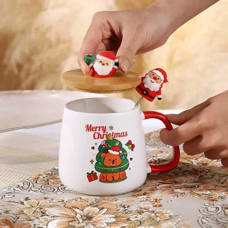 Festive Christmas Xmas Theme Ceramic g Cup Set with Lid And Spoon - 2025 Christmas Gift Box g for Coffee Milk Tea Breakfast H251209