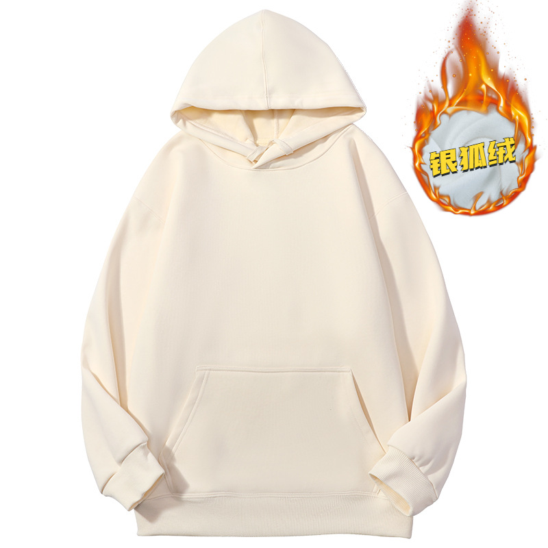 Solid Color Fleece-Lined Hoodie: Warm Loose Silver Fox Fleece Hooded Top for Autumn & Winter