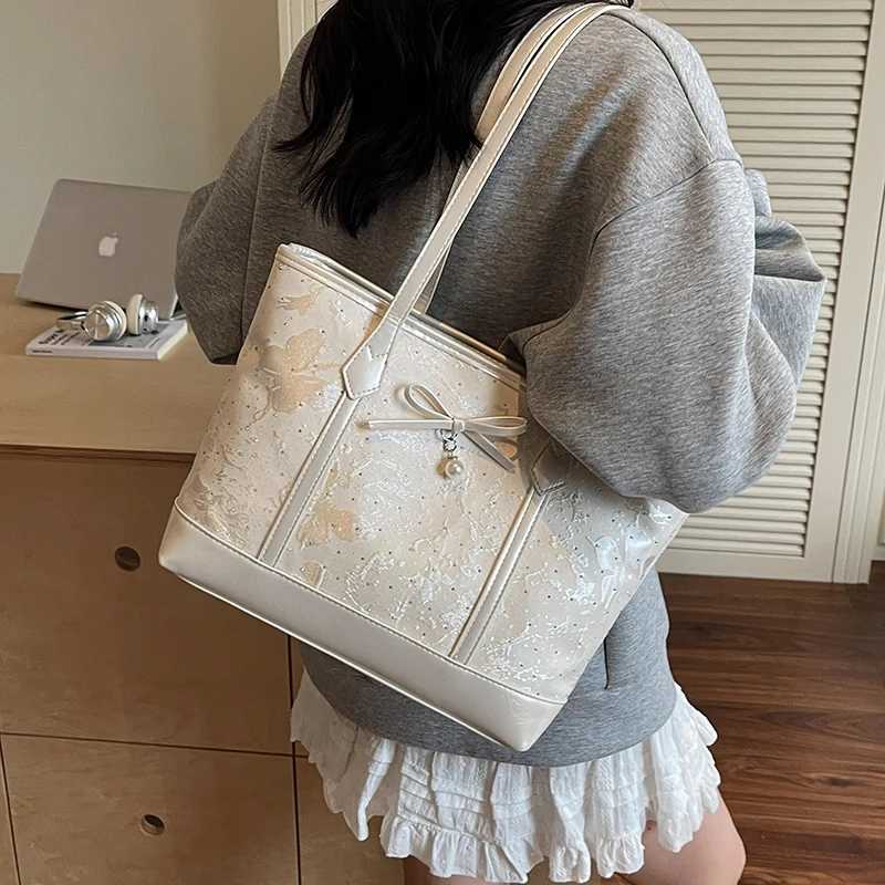 LEFTSIDE Shopper Shopping Shoder Bags for Wen PU Leather Tote Bag 2025 Summer New Designer Bow Purses and Handbags Y251209