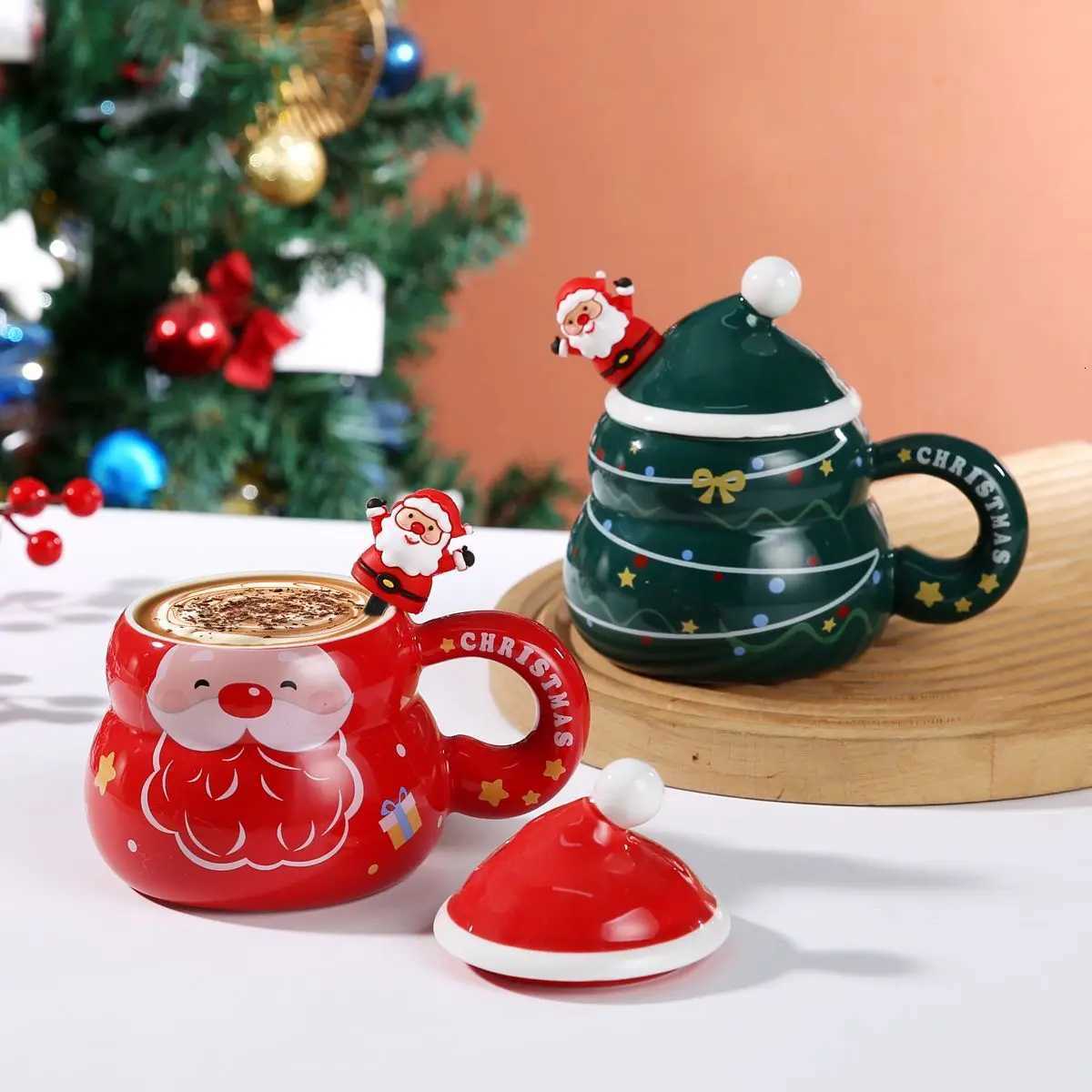 Creative Christmas Water Cup Cute Santa Claus with Lid Ceramic g Gift High Value Couple H251209