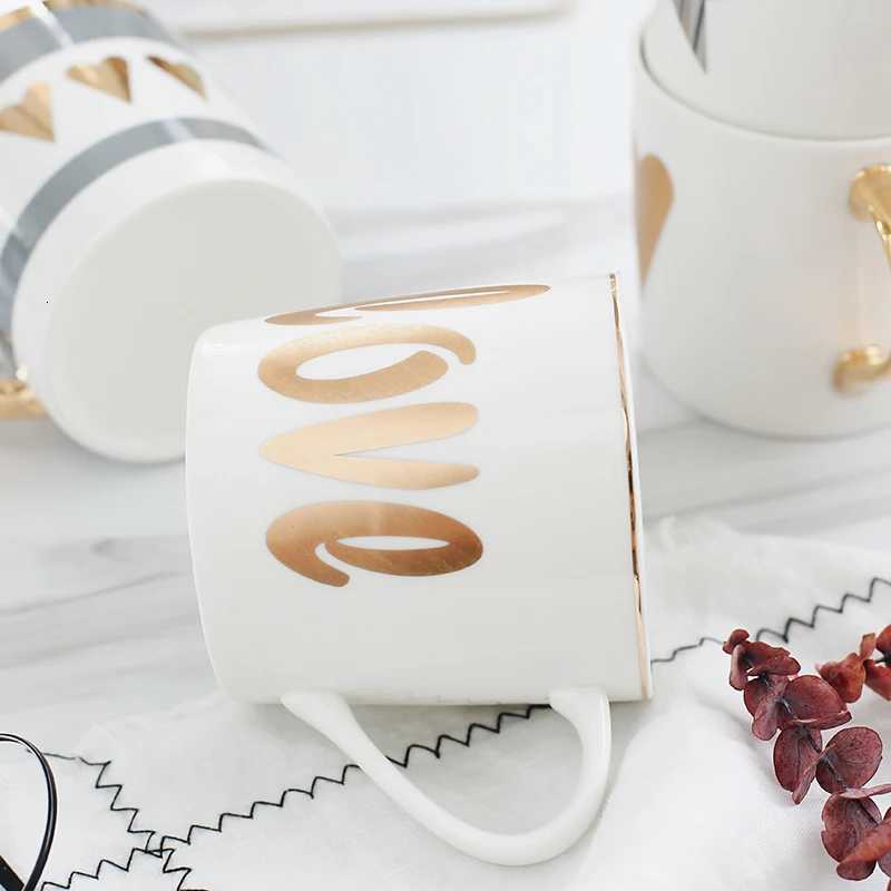 Creative Ceramic Milk g Love Star Stripe Pattern Gold Plating Handle Cup Off Household Coffee Milk Tea gs He Decoration H251209