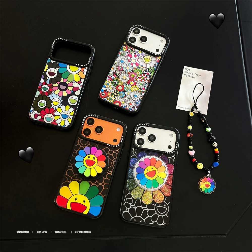Korean INS Cartoon Sun Cute Flowers For Stand Phone Case for iPhone 17 Air 17 Pro 11 12 13 14 15 16 Pro Max Plus 16E Cas C251209