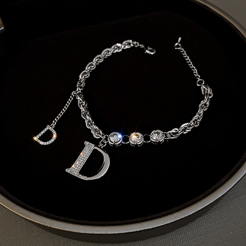 Zirconia Letter D Bracelet Korean Ins Style Minimalist Fashion Hip-Hop Design Accessories for Women - view 4