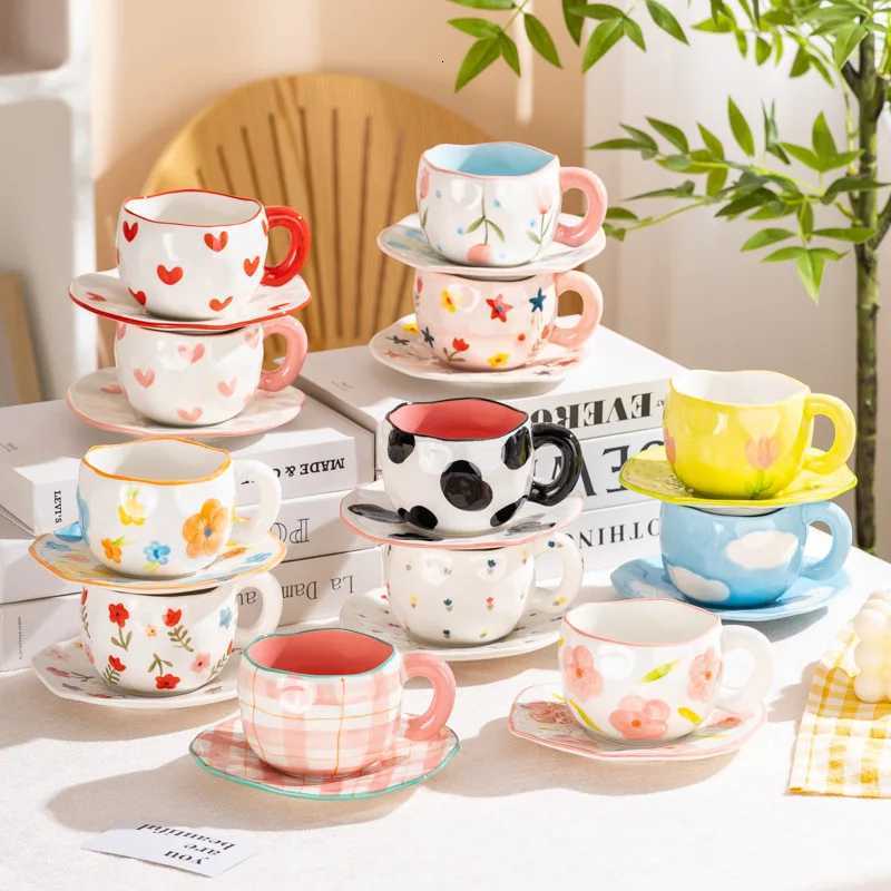 300ML Creative Hand Pinched Irregar Flower Ceramic g Handmade Coffee Cup Breakfast Milk Afternoon tea cups Korean Style gs H251209