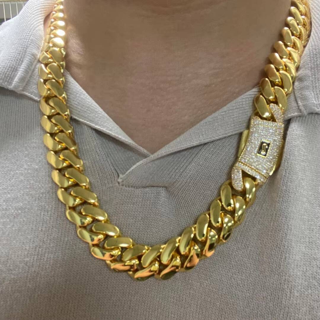 Custom Iced Out Monaco Clasp Cuban Chain OEM Solid Brass 18K Gold Plated Necklace and Bracelet Manufacturer