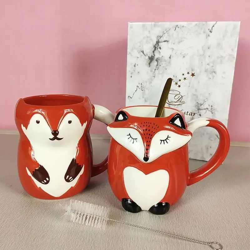 330ml Ceramic Fox Coffee with Lid Cartoon Decoration Couple Drinking Cup Simple Breakfast g Afternoon lia Tea Cup H251209