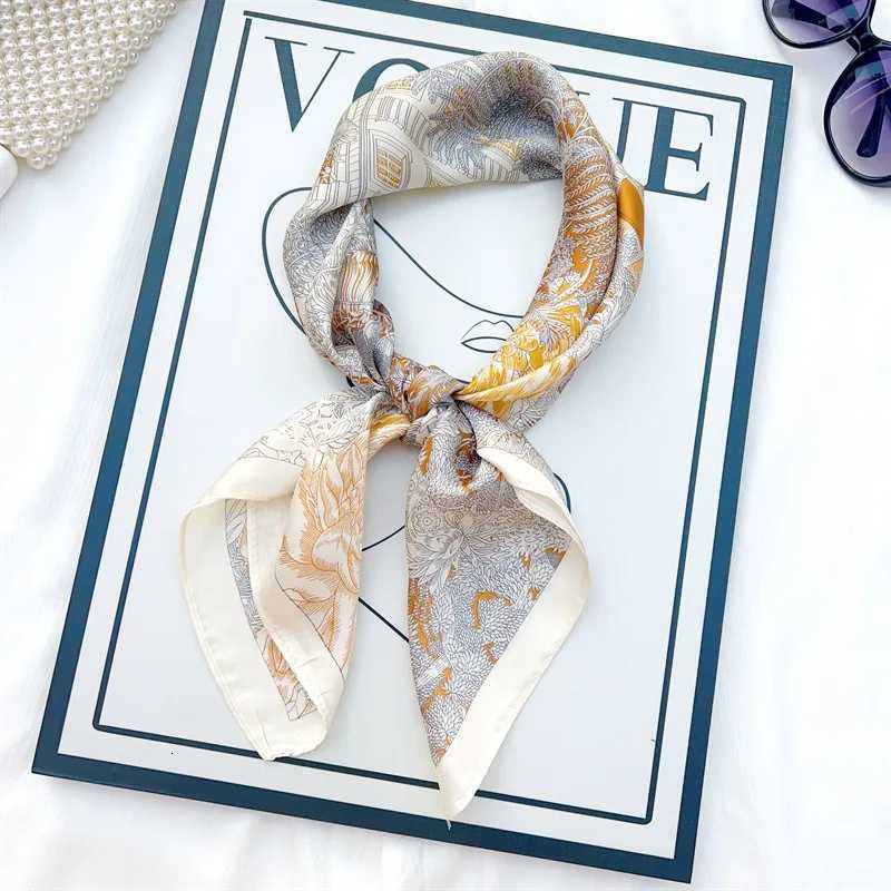 Luxury 68cm Retro Flower Print Scarf Womens Spring and Summer Thin Imitation Silk Scarf Fashion Versatile Headscarf Shawl Y251208