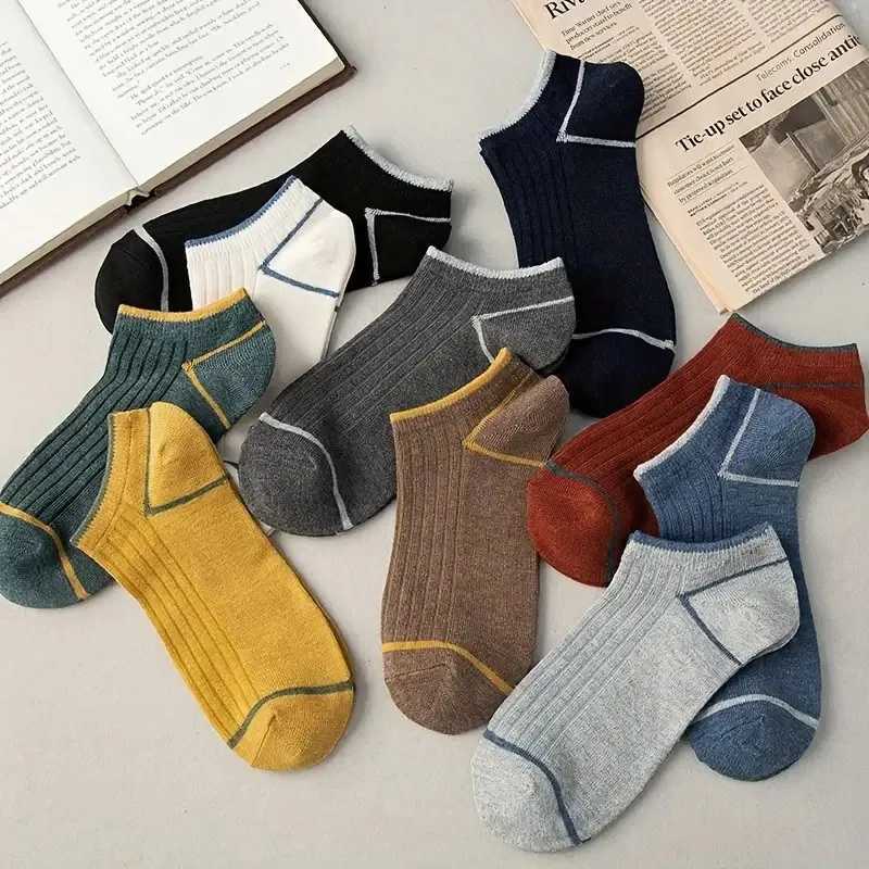 5/10 Pairs Men Spring Summer Color Blocked Socks Fashionable Stripes Anti Odor Sweat Absorbing Breathable Sports Leisure SocksT251209