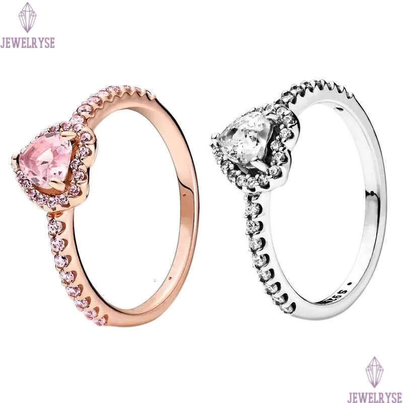 Rose gold Pink stone Engraved Love Heart Rings with Retail Box Real 925 Silver CZ diamond Women Wedding Nail Engagement Promise Ring Factory wholesale