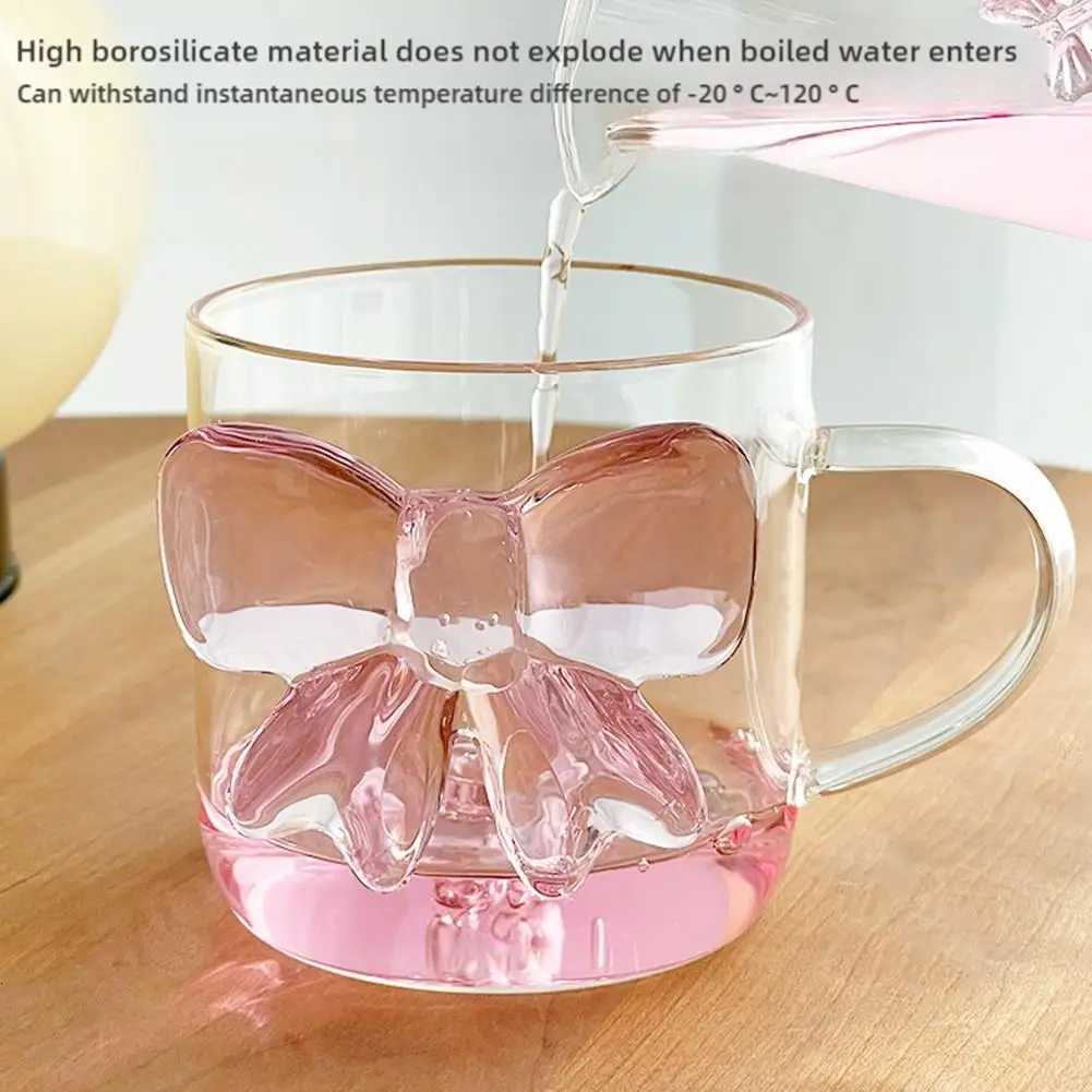 400ml Ceative Transparent Cup With 3D Bow Decor Cute Lovely Coffee g Gifts For Girls Friends Off And He H251209