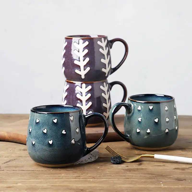 430ml Retro Hand Drawn Underglaze Ceramic g Love Pattern Kiln Transformation Gla Water Cup He Off Coffee Milk gs H251209