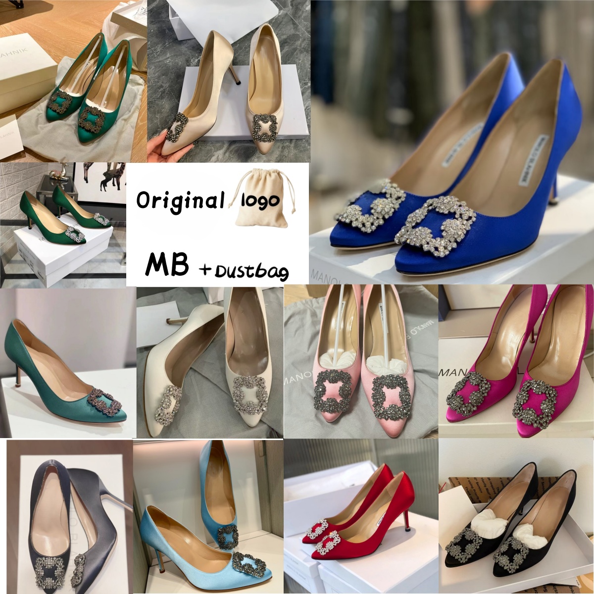Heels Designer Heel Blue Dress Shoes Pointed Toe Brand MB Diamond Green Pumps Sexy 6cm 8cm 10cm Satin Rhinestone Buckle Women Red Wedding Shoes Size 35-43 With Dustbag