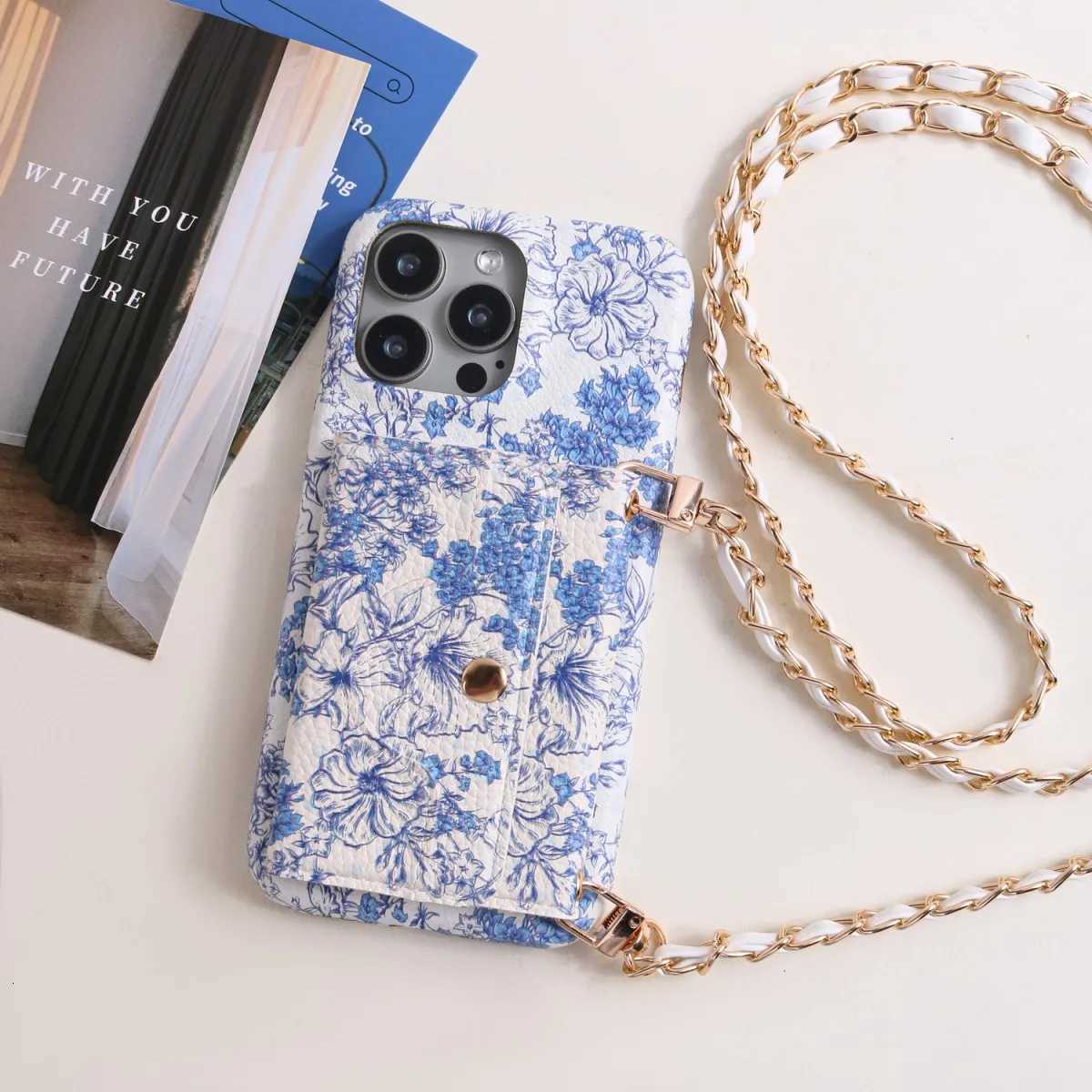 Fashionable PU Leather Case for iPhone 12 11 13 14 15 16e Pro Max Plus Flower pattern Print Adjustable Lanyard Mirror Wallet C251209