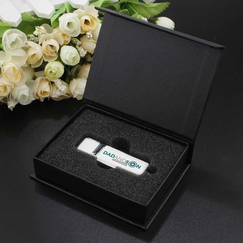 Leather USB Flash Drive 128GB Cust Memory Stick Paper Box Pen Drive 64GB Color Printindrive 32GB Gifts C251209
