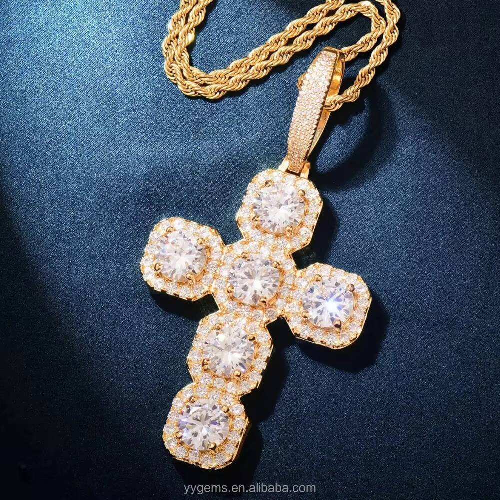 Customized Square Clustered VVS Moissanite Cross Pendant Pass Diamond Test 925 Silver Pendant Religious Accessories Jewelry