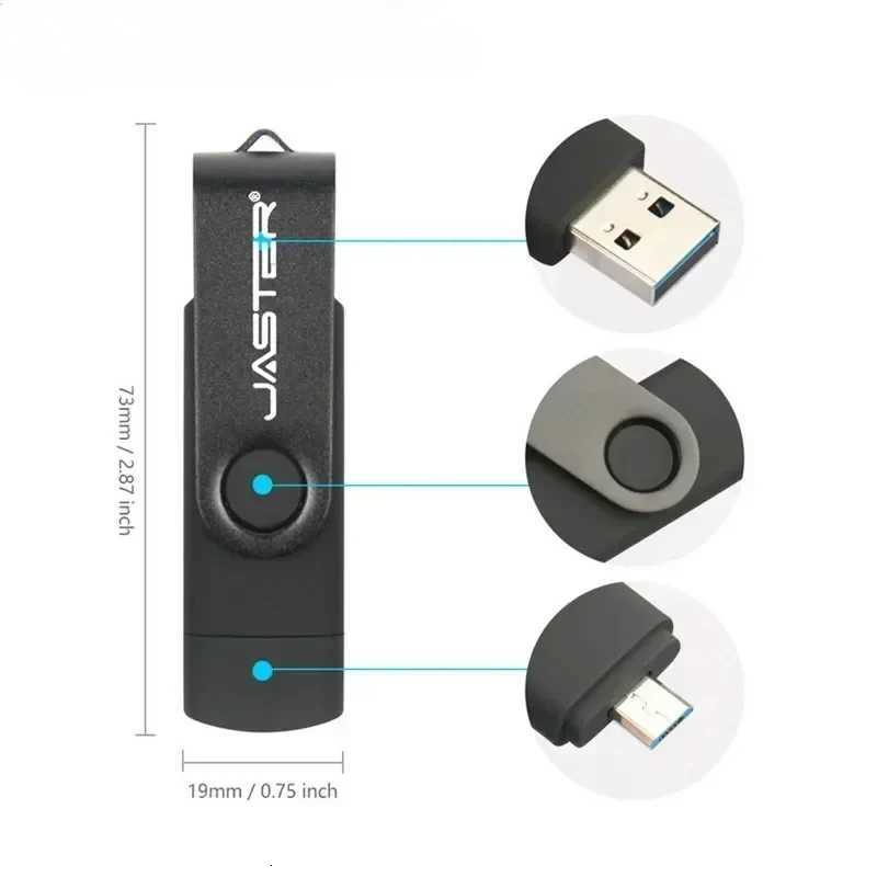 JASTER OTG USB Flash Drive 128GB Metal Pen Drive 8GB 16GB 32GB 64GB 128GB Pendrive Double use Micro USB Memory Stick C251209