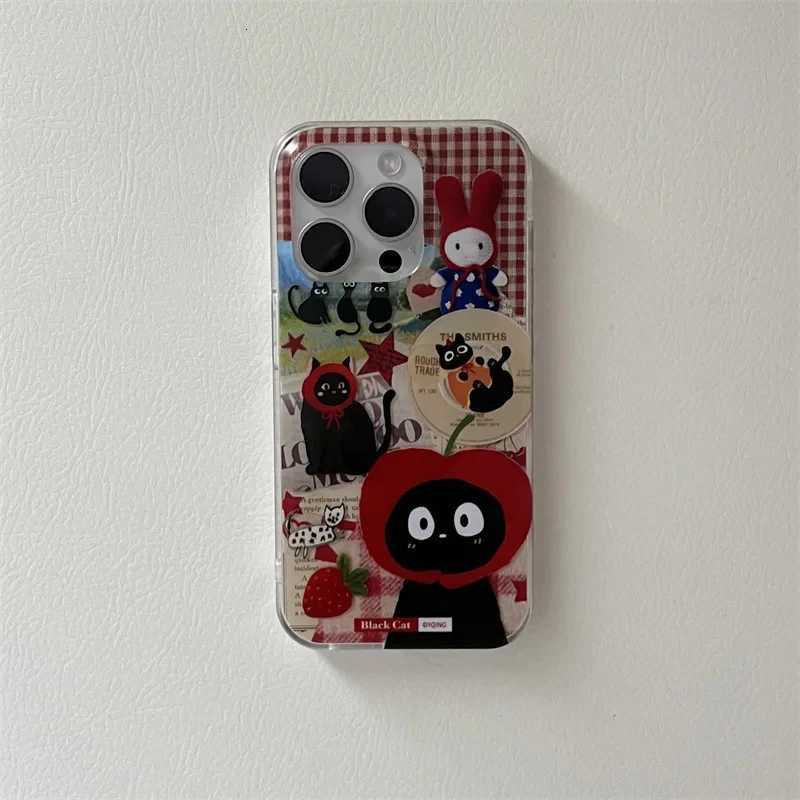 Red Hat Black Cat Strawberry Fashion Retro Phone Case For iPhone 16 15 14 13 12 Pro Max Case Cute Cartoon shockproof Cover C251209
