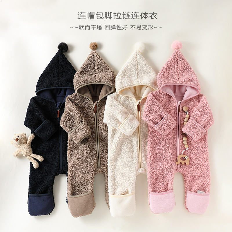 Infant Baby Rompers Winter Clothes Newborn Baby Boy Girl Knitted Sweater Jumpsuit raccoon Fur Hooded Kid Toddler Outerwear 201127