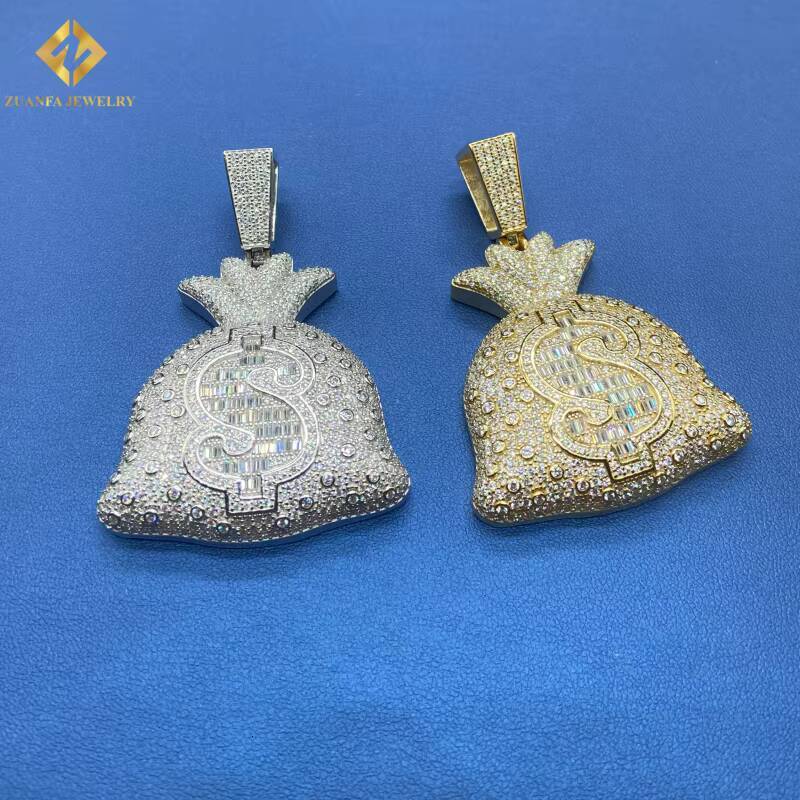 Hot Sale Baguette Cut VVS Moissanite Pendant Men Coin Purse Pendant HipHop Pendant 925 Sterling Silver Pendant Pass Diamond Test