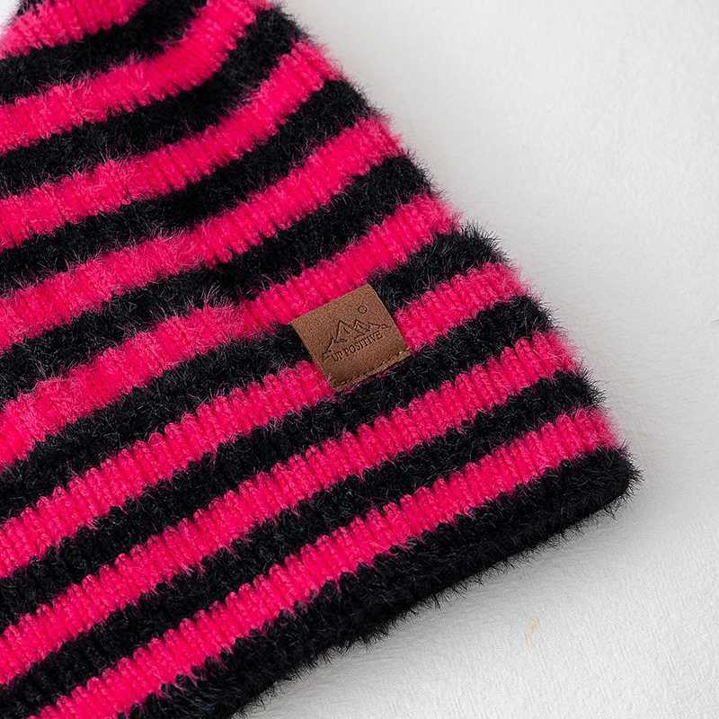 Luxury Lovely Hat Cute Cat Ear Beanie Cap Winter Hats For Women Y2K All Stripes Fashion Outdoor Warm Hat Beanie Warm Cap For Girl Gift Y251209