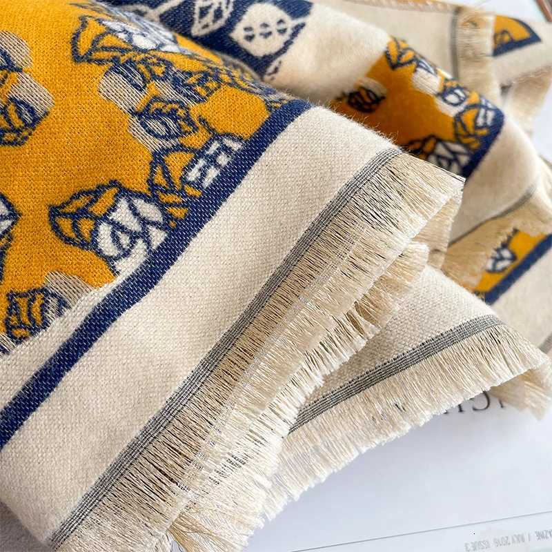 Luxury Luxury Cashmere Fallen leaves Scarf Winter Women Pashmina Shawls Warm Blanket Wraps Female Foulard Bandana Thick Scarves Hijab Y251208
