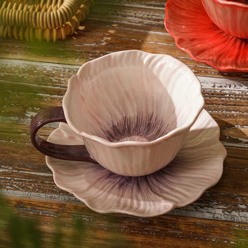 300ML European Ceramic Coffee Cup Saucer Flower Shape g Delicate Flower Afternoon Tea Flower Tea Coffee Cup Breakfast Milk g H251209