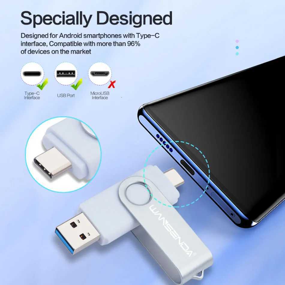 Wansenda USB Flash Drive 512GB 256GB USB 30 Pen Drive 128GB Cle USB Stick for Type C Android/PC 64GB Pendrive 32GB Memoria USB C251209