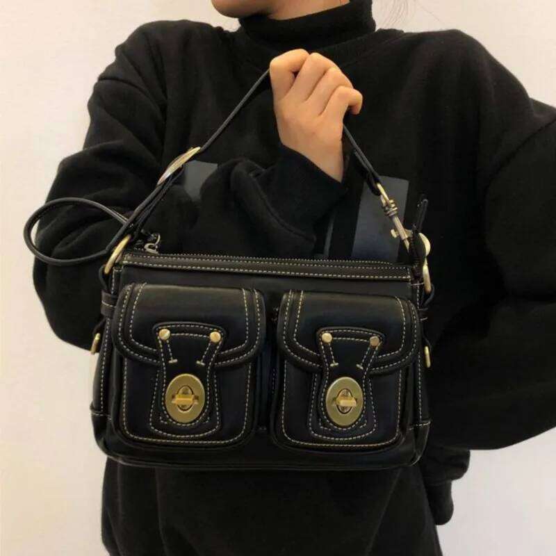 JIAERDI Vintage Moto Biker Black Shoulder Bags Women Retro High Street Leather Chic Pocket Underarm Bag Ladies Y K Handbag Purse