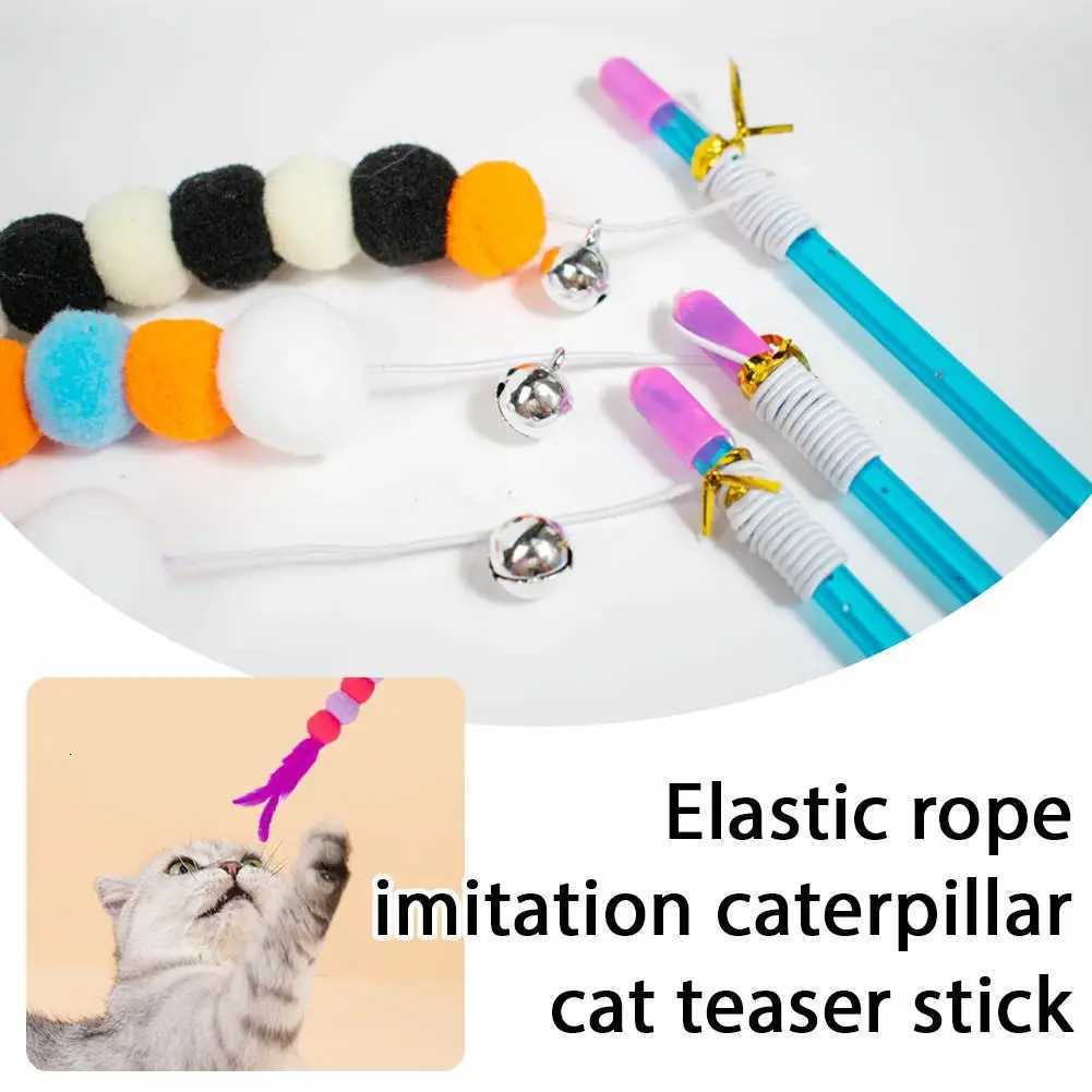 Cat Teaser Toys Stick Elastic Rope Imitation Caterpillar Scratch-resistant Cat Teaser Interactive Toys Pet Cats Toys Stick M251209