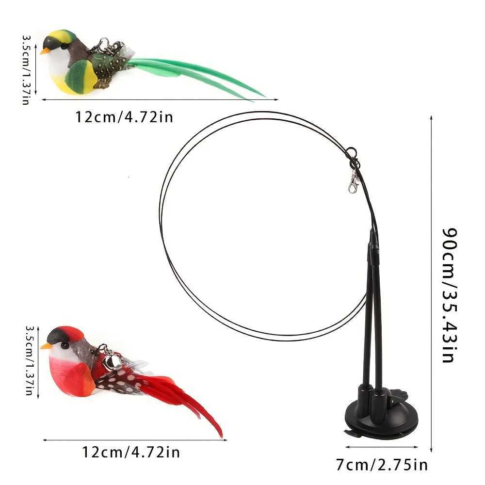 Interactive Cat Teaser Wand Set with Realistic Birds- Handfree Long PoleDouble Rod Bell And Strong Suction Cup for Active Play M251209