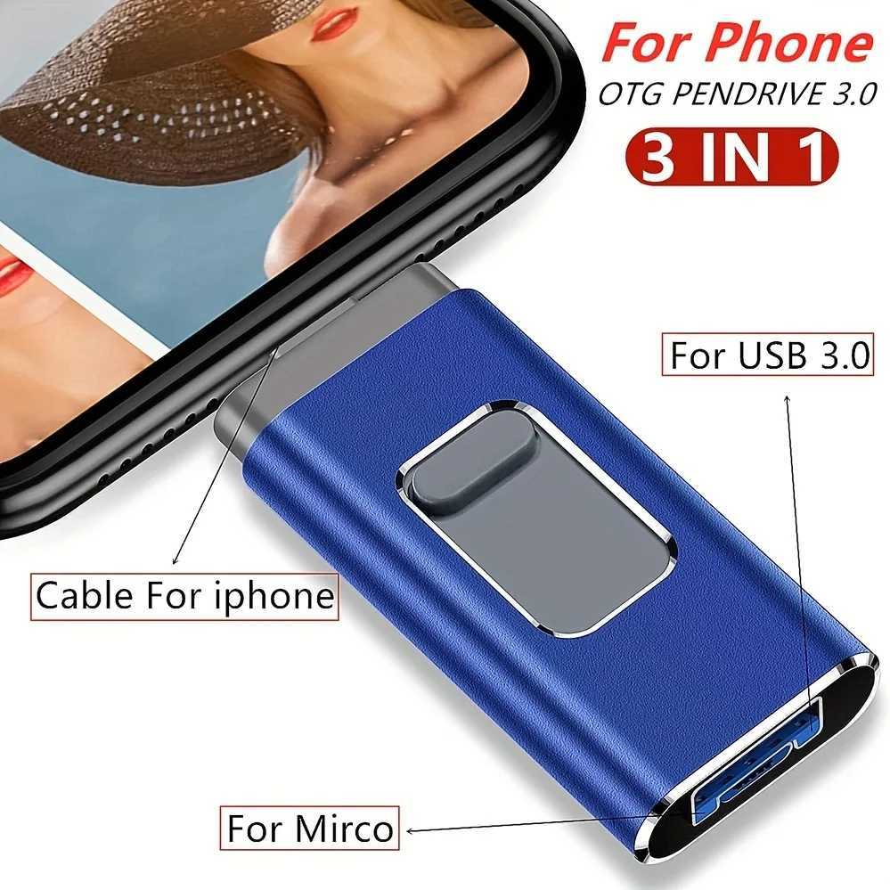 For iPhone Flash Drives 128GB 30 USB 3in1 Mirco Memory Drive 256GB 128GB Android Photo Stick Cpatible with Mobile Phone C251209
