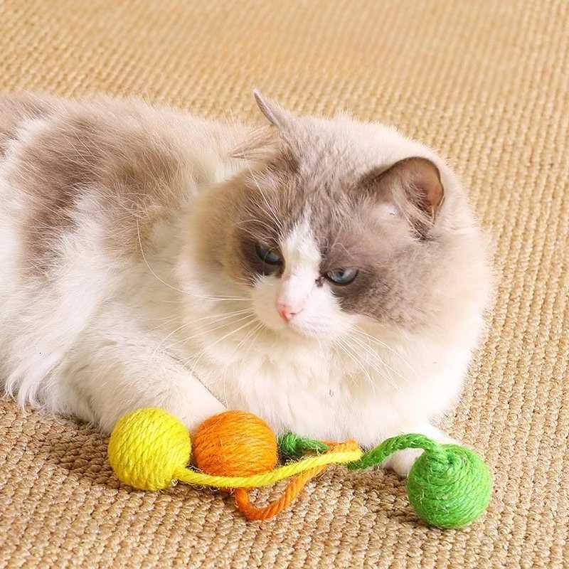 Cats Sounding Ball Interactive Handmade Sisal Cat Scratching Ball Make Sounds Cat Toy Home Kitten Ball Toys M251209