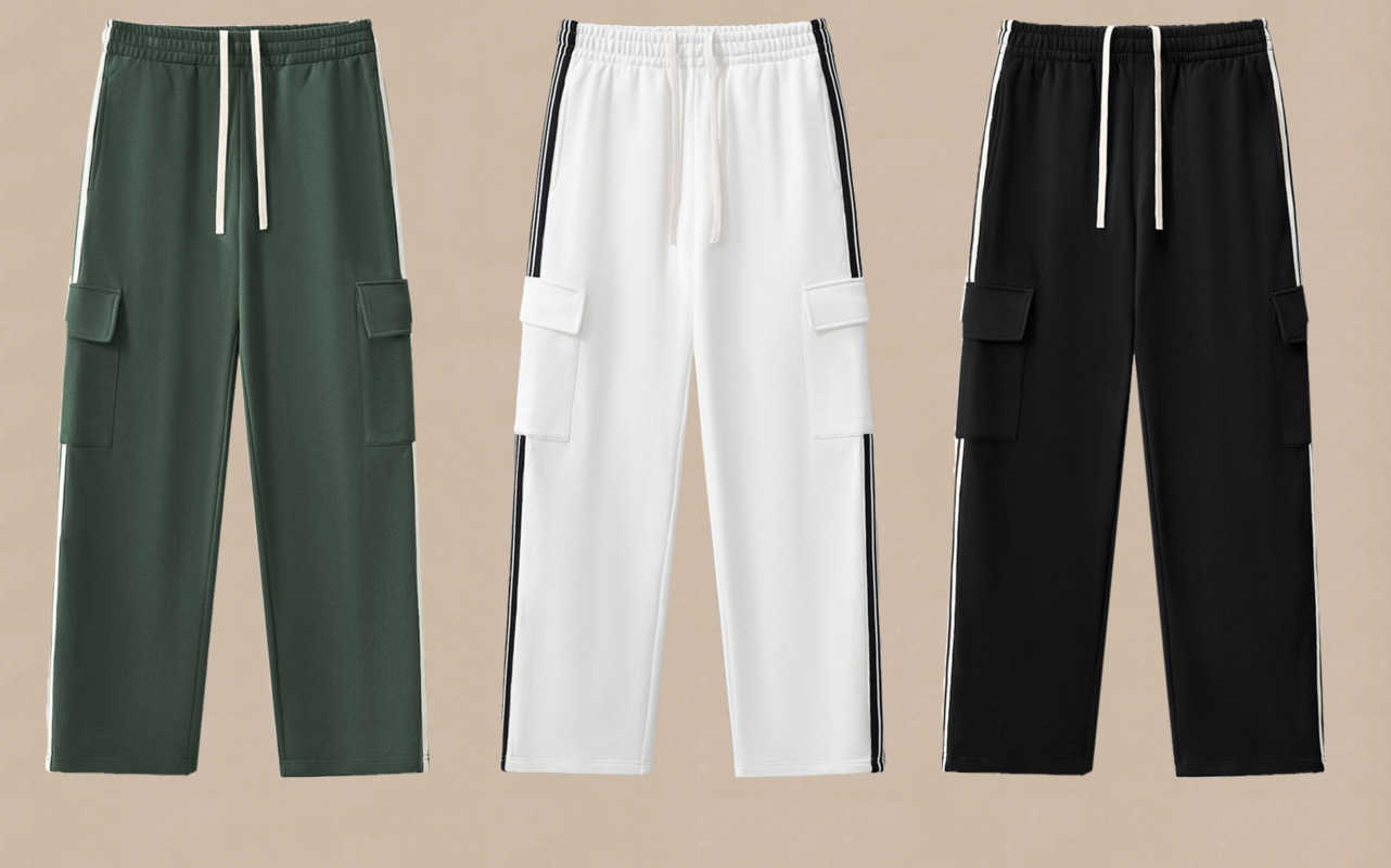 Contrasting color stripe pocket casual pants, cross-border American sports woven drawstring 350G trendy brand drawstring sweatpants for men Z2512