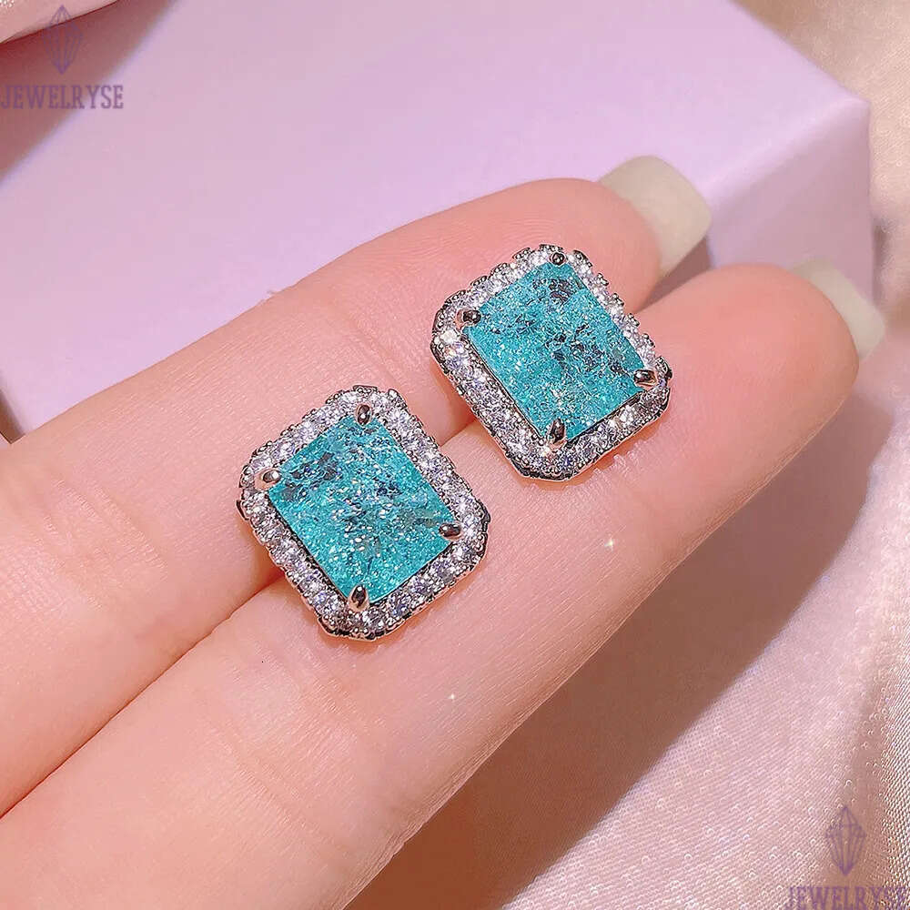 925 sterling silver heart love stud earrings women 18K rose gold shining square elegant crystal blue diamond ear rings designer earring jewelry for pa