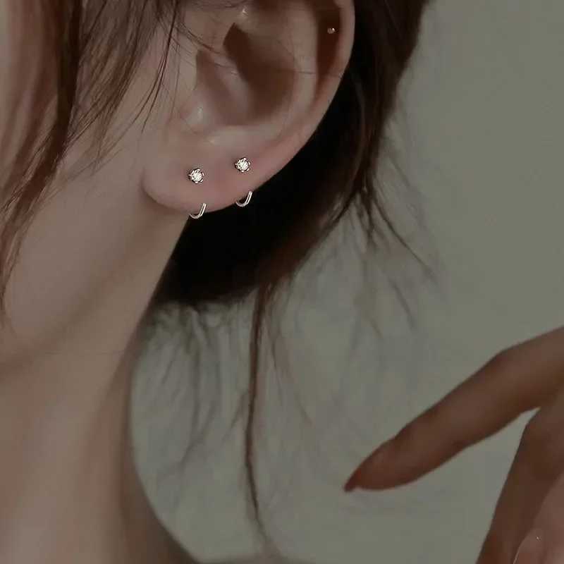 Korean Round Hoop for Women Temperament Inlaid Zircon Simple Copper Earrings Daily Small Ear Hook Jewelry K251209 H260129