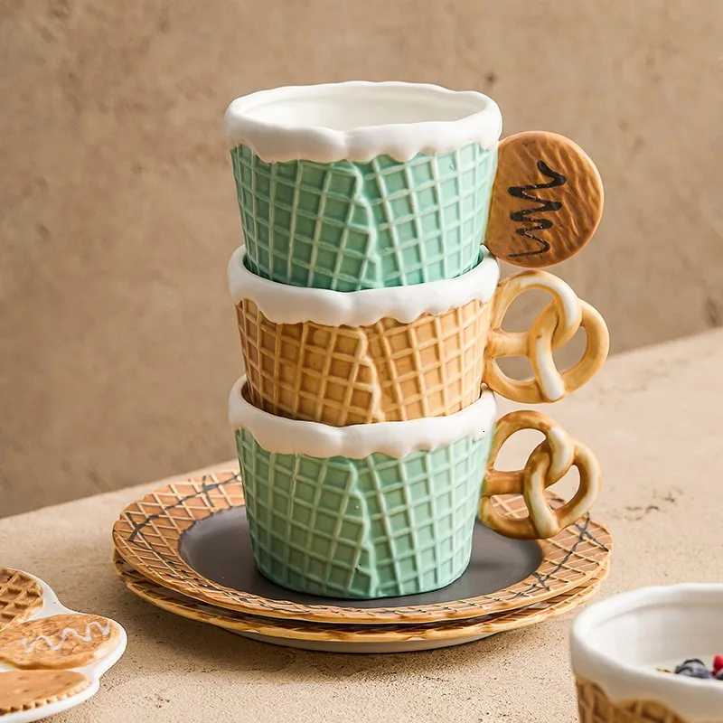 Creative Biscuit Ceramic Coffee Cup Retro High-end Refi Cereal Breakfast Cups Off Afternoon Tea Dessert Plate Tea Cup Set H251209