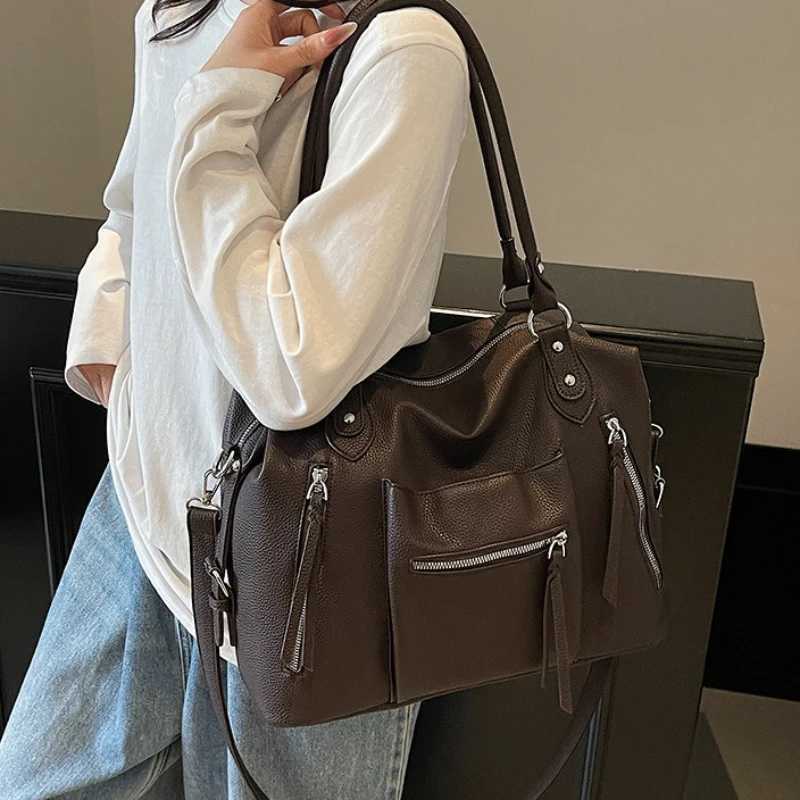 Wens PU Soft Leather Handbag Fiable Armpit Bag Large Capacity Wed Zipper Pocket Woven Decorative Crossbody Bag Y251209