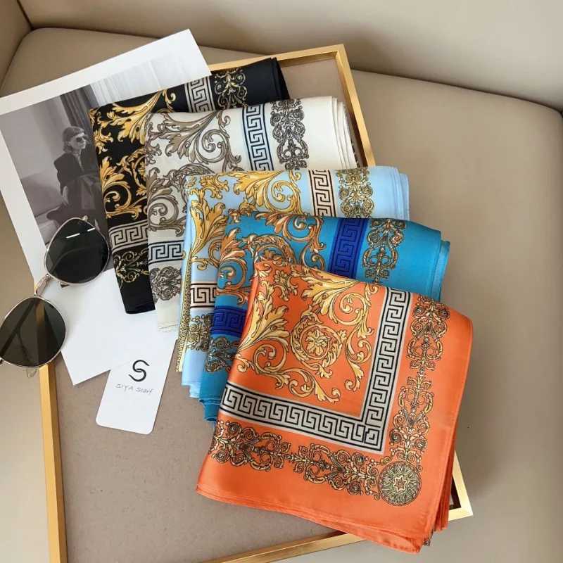 Luxury 70cm British Style Emulated Silk Scarf Womens Cashew Flower Square Scarf Fashion Retro Decorative Neckerchief Shawl Kerchief Y251208