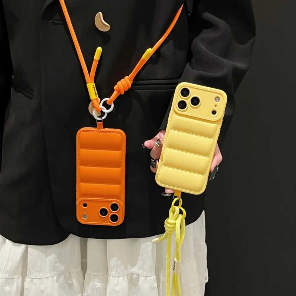 luxury Fashion Lanyard Crossbody Case for iPhone 17 16 15 Pro Max 14 Plus 13 12 11 Air X Xr Xs Long Strap Solid Color Cover C251209