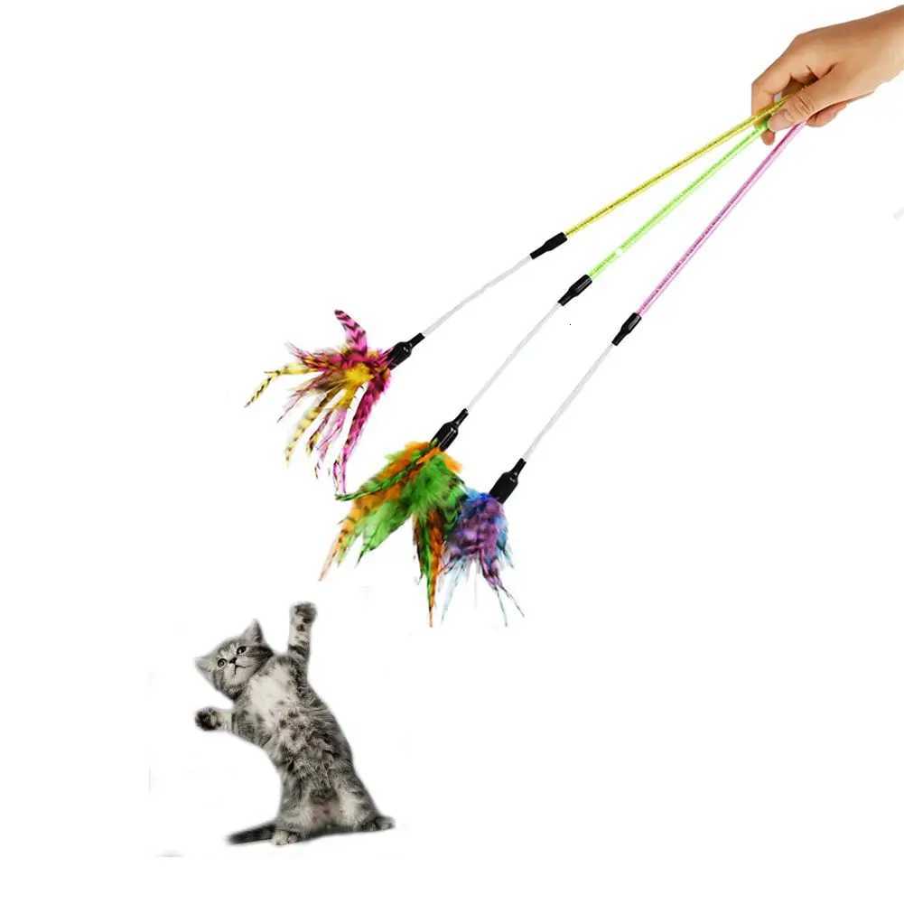 Cat Wand Toy Feather Teaser Stick Cat Toys Interactive Kitten Toy Wand Sticks Chicken Hair for Indoor Cats Playing Exercise M251209