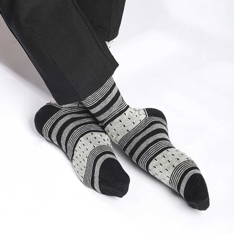 6 Pairs Mens Business Socks High Quality Cotton Soft Casual Brand Stripe Black Plus Size Gentleman Plus Size Male Dress SockT251209