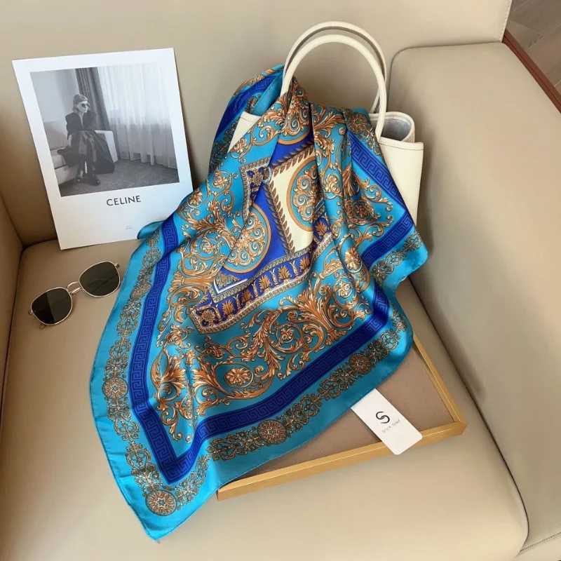 Luxury 70cm British Style Emulated Silk Scarf Womens Cashew Flower Square Scarf Fashion Retro Decorative Neckerchief Shawl Kerchief Y251208