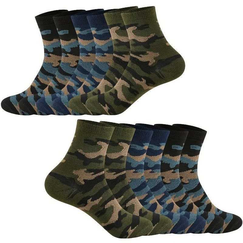 10 Pairs Mens Camouflage Compression Crew Socks 3/5 Pack - Breathable Anti-Odor Comfortable Polyester Blend for Daily WearT251209